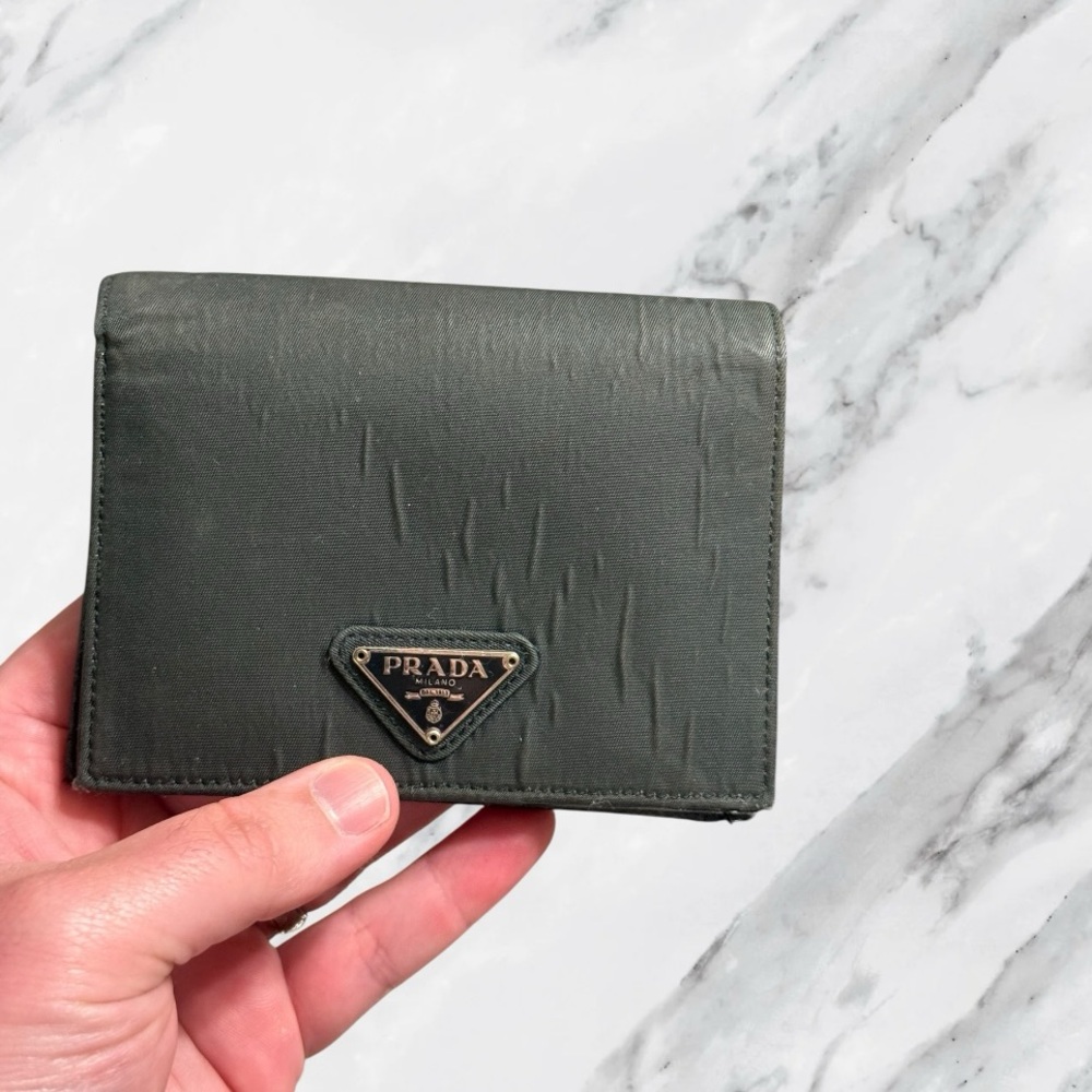 Prada Black Saffiano Triangular Plaque Wallet